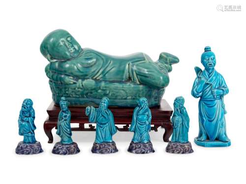 10 Chinese Turquoise Glazed Porcelain Figures