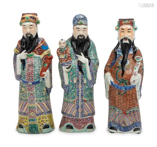 Three Chinese Famille Rose Porcelain Figures of Daoist Immor...