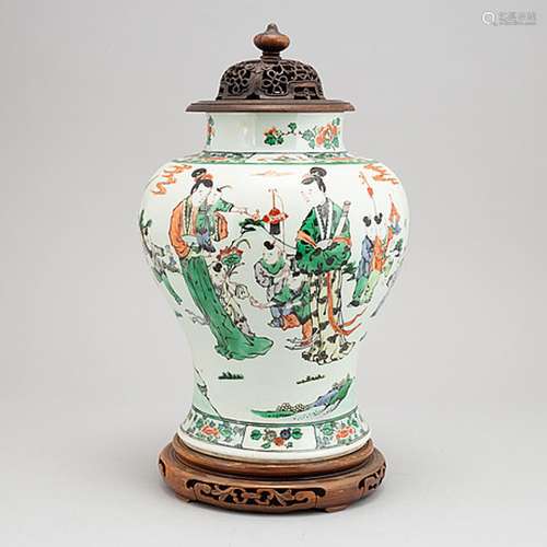 A Chinese famille verte Kangxi style vase, 20th Century.