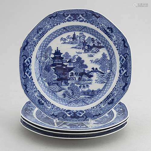 A set of four blue and white dishes, Qing dynasty, Qianlong ...