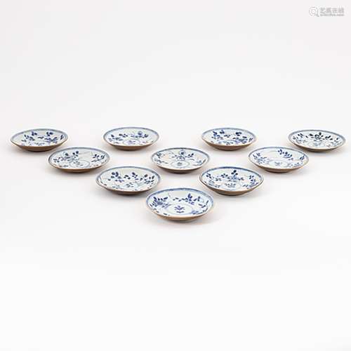 A group of 10 blue and white and capuciner glazed dishes, Qi...