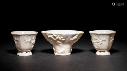 Three Chinese Blanc-de-Chine Porcelain Cups