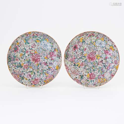 A pair of Chinese porcelain 'Millefiori' dishes, 20t...