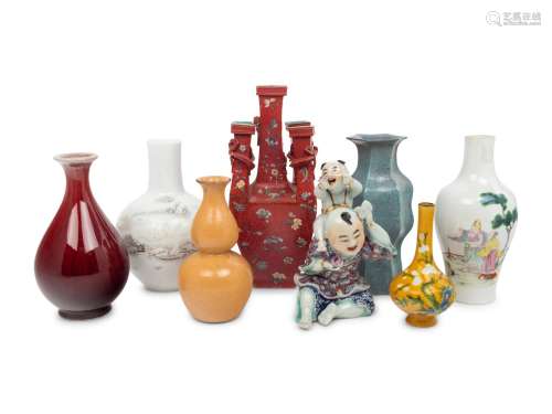 Seven Chinese Porcelain Vases and A Chinese Famille Rose Por...