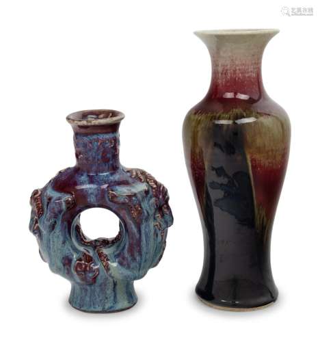 Two Chinese Flambé Glazed Porcelain Vases