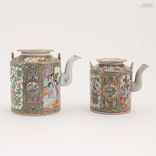 Two Chinese porcelain teapots, Canton, late 19th Century.