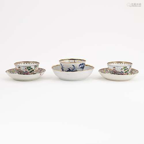 Three Chinese porcelain cups with saucers (2+1), Qing dynast...