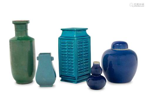 Five Chinese Monochrome Glazed Porcelain Vases