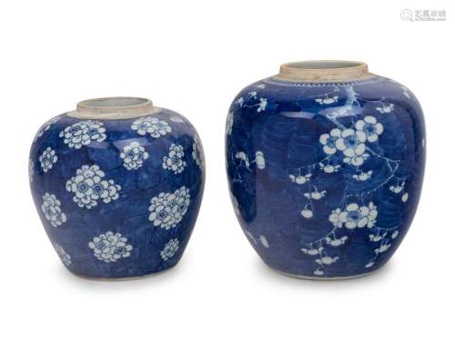 Two Chinese Blue and White 'Crackled Ice and Prunus' Porcela...