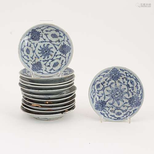 A set of 12 similar Chinese blue and white porcelain small d...