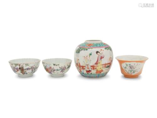 Four Chinese Famille Rose Porcelain Wares