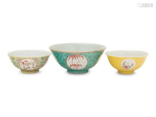 Three Chinese Famille Rose Bowls