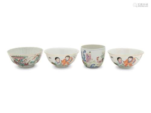 A Chinese Famille Rose Porcelain Cup and Three Bowls