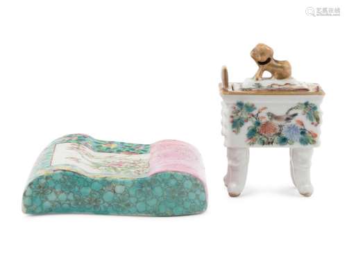 Two Chinese Famille Rose Porcelain Scholar's Objects