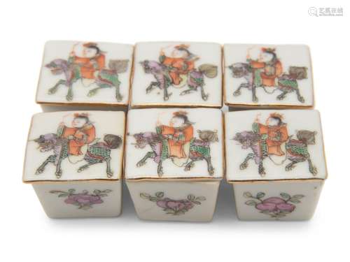 A Set of Six Small Chinese Famille Rose Porcelain Covered Bo...
