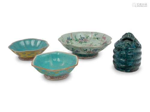 Three Chinese Famille Rose Porcelain Bowls and a Porcelain A...