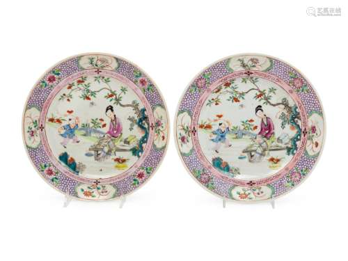 A Pair of Chinese Export Famille Rose Porcelain Plates