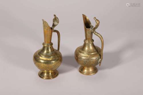 A Pair of Bronze Ewer Bottles, Nineteenth Century