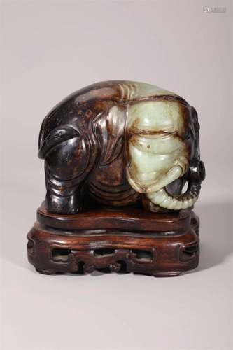 Khotan White and Russet Jade Elephant Boulder