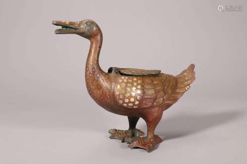 Gold and Silver Inlaid Duck Censer