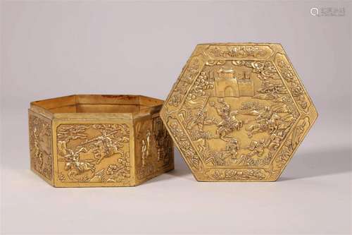 Gilt Bronze Figure Hexagonal Box