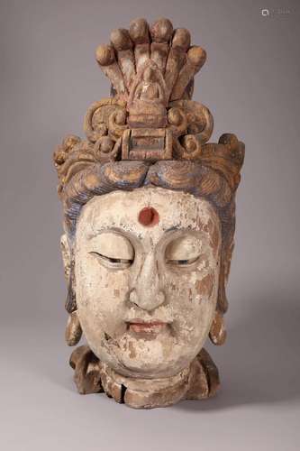 Wooden Painted Head of Buddha