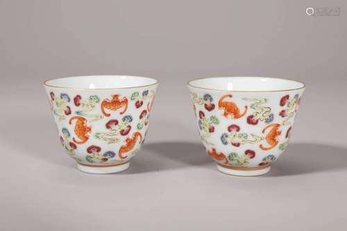 A Pair of Famille Rose Bats and Cloud Cups