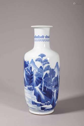 Blue and White Landscape Rouleau Vase