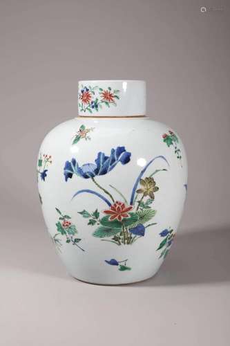 Famille Rose Flower and Butterfly Jar and Cover