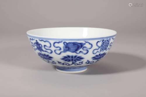 Blue and White Interlocking Lotus and Eight Treasures Bowl