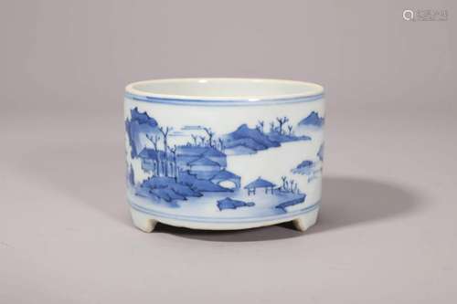 Blue and White Landscape Tripod Censer