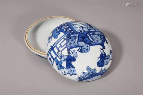 Blue and White Figure and Story Pomander Box