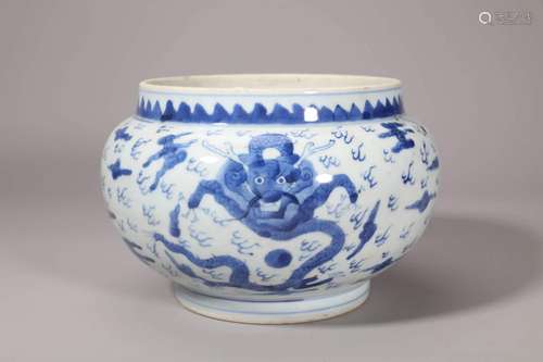 Blue and White Dragon and Cloud Jardiniere