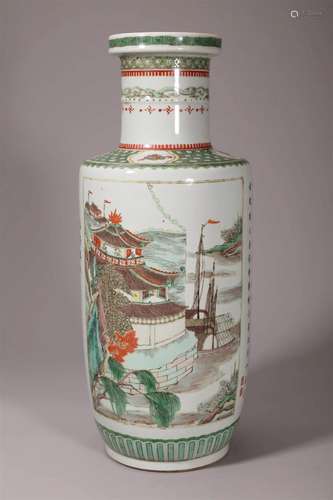 Wucai Landscape Panel Rouleau Vase