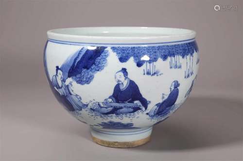 Blue and White Figure Alms Bowl