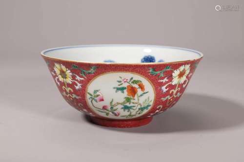 Red Ground Falangcai Flower Bowl