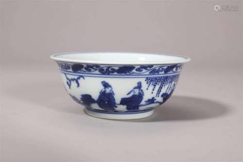 Blue and White Figure and Story Bowl