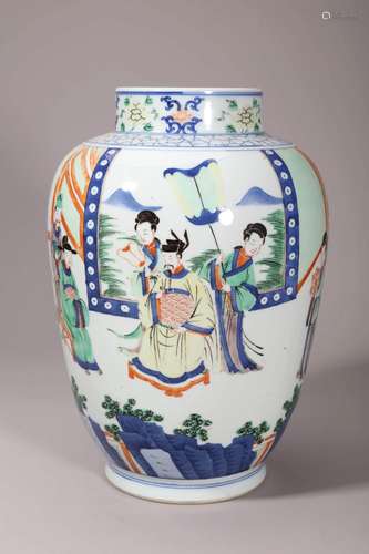 Blue and White Wucai Figure Jar