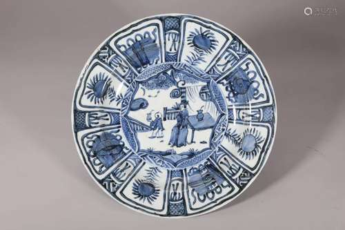 Blue and White Eight Treasures Figure and Story Ogee Plate