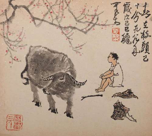 Chinese Oxherding Painting, Ink and Colour on Paper, Li Kera...