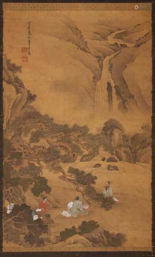 Chinese Landscape and Figure Painting, Ink and Color on Silk...