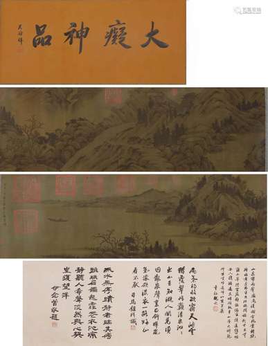 Chinese Landscape Painting, Ink and Colour on Silk, Hand Scr...