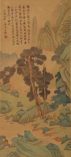 Chinese Landscape Painting, Ink and Color on Silk, Hanging S...