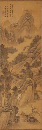 Chinese Landscape Painting, Ink on Silk, Hanging Scroll, Wan...