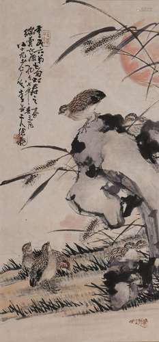 Chinese Flower and Bird Painting on Paper, Li Changtian Mark