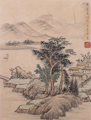 Chinese Landscape Painting, Ink and Colour on Paper, Lu Xiao...