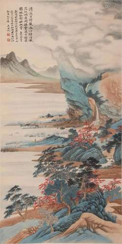 Chinese Landscape Painting, Hanging Scroll, Wu Hufan Mark