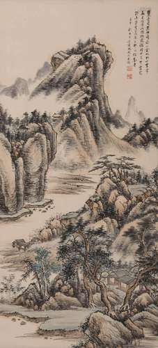 Chinese Landscape Painting, Ink and Colour on Paper, Hanging...