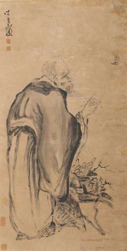 Chinese Figure Painting, Hanging Scroll, Min Zhen Mark