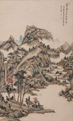 Chinese Landscape Painting, Hanging Scroll, Wu Qinmu Mark